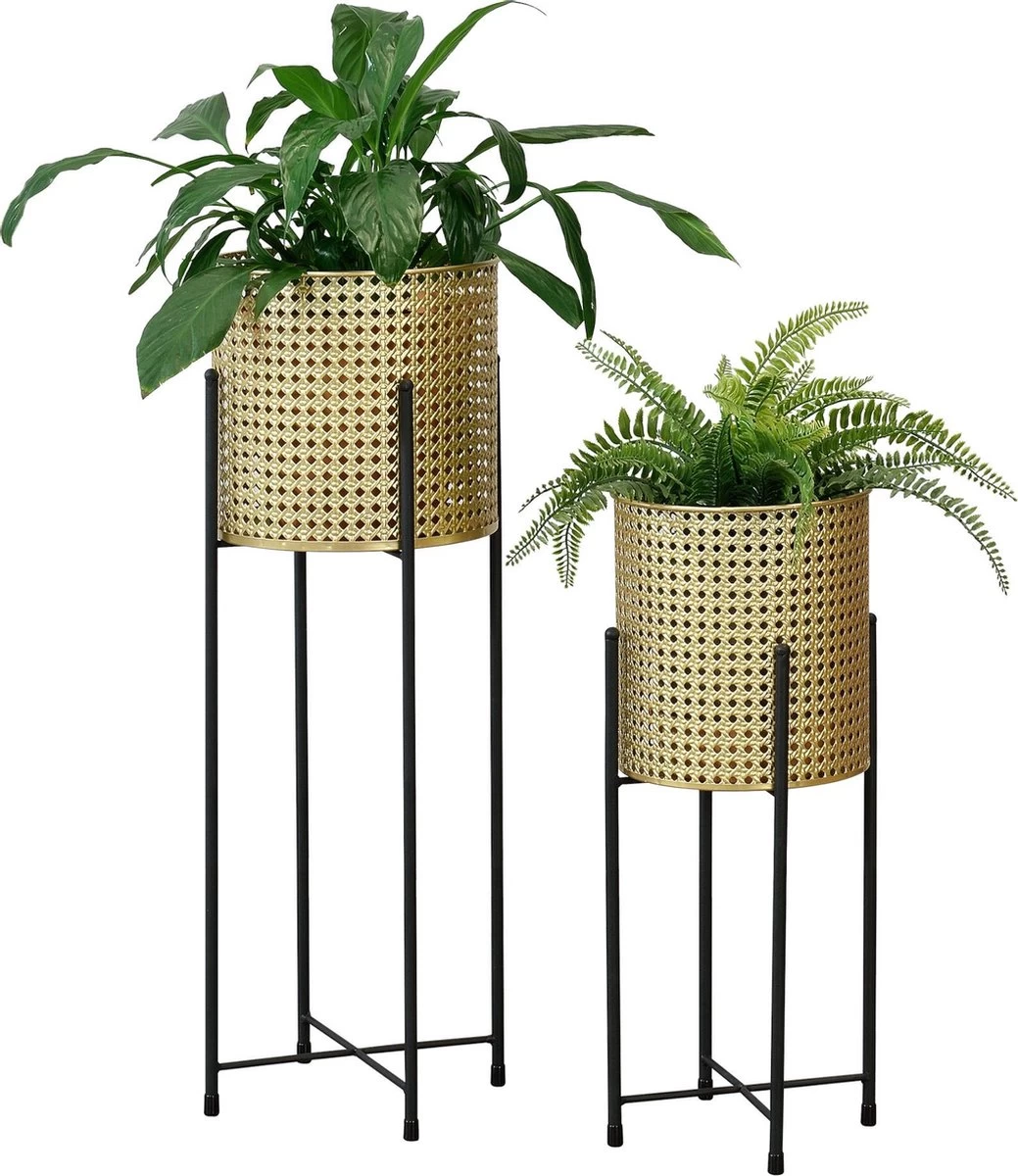 Bloempot Op Standaard Mol Set Van 2 Zwart En Goud 1 Bloempot Op Standaard Mol Set Van 2 Zwart En Goud