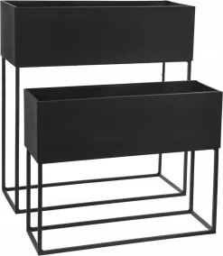 Atmosphera Staande Plantenbak Metaal Zwart 2-delig