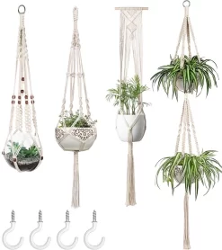 4 Stuks Plantenhangers - Boho Handgeweven Katoen Hangpot Voor Binnen/Buiten - Bloempot Met Kralen - Macramé Touw/Koord Hangplant Houder - Bohemian Wandhanger Decoratie - Verticale Tuin Plant Hanger Bloempothouder Planthanger Wit 14 4 Stuks Plantenhangers - Boho Handgeweven Katoen Hangpot Voor Binnen/Buiten - Bloempot Met Kralen - Macramé Touw/Koord Hangplant Houder - Bohemian Wandhanger Decoratie - Verticale Tuin Plant Hanger Bloempothouder Planthanger Wit -Tuin En Buiten 1068x1200