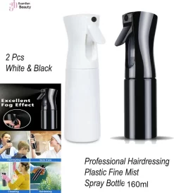 Merkloos Sibel Extreme Mist Verstuiver 160ml Zwart En Wit| Professional Hairdressing Plastic Fine Mist Spray Bottle - 2 Stucks