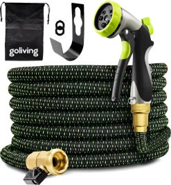 Goliving Tuinslang Flexibel - 30 Meter - Uitrekbare Tuinslang Sproeier - Tuinsproeier - Zwart - Acht Standen - Met Opbergtas