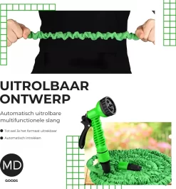 Uitrekbare Tuinslang Tot 15 Meter Van MD-goods ® - Tuinsproeier - Tuin Besproeien - Waterslang - Sproeikop - Groen - Flexibel Elastisch -Tuin En Buiten 1114x1200