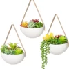 Plantenhanger Keramiek – Set Van 3 – Wit Steen- Hangpot – Hangende Bloempot Plantenpot - 3 Verschillende Koorden - 18 X 11 X 7 Cm