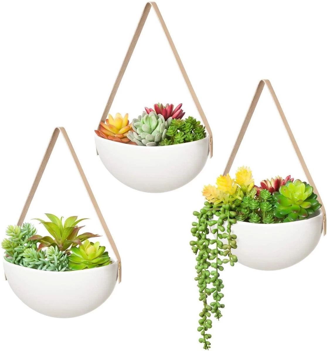 Plantenhanger Keramiek – Set Van 3 – Wit Steen- Hangpot – Hangende Bloempot Plantenpot - 3 Verschillende Koorden - 18 X 11 X 7 Cm 1 Plantenhanger Keramiek – Set Van 3 – Wit Steen- Hangpot – Hangende Bloempot Plantenpot - 3 Verschillende Koorden - 18 X 11 X 7 Cm