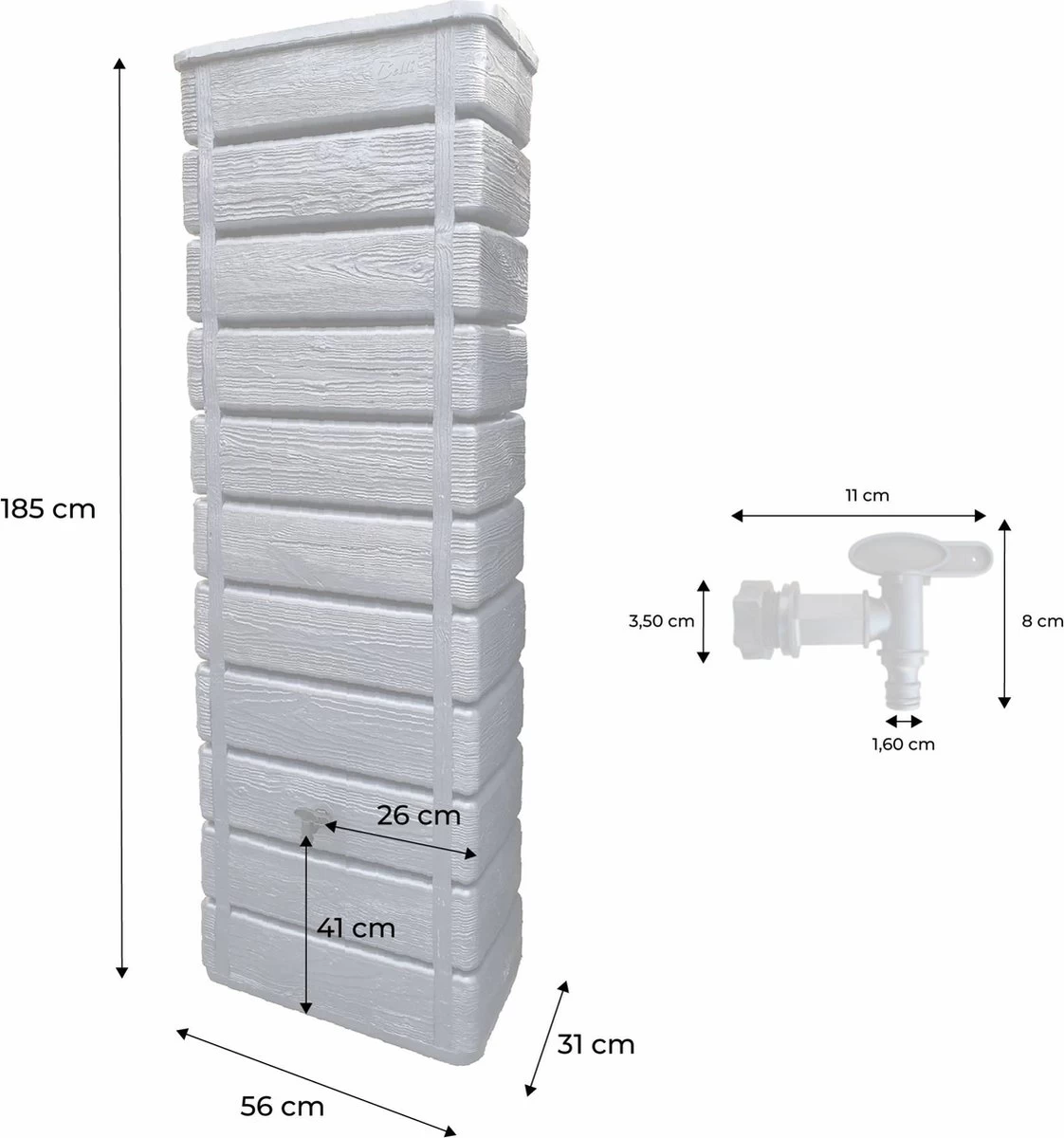 Regenton Muurtank, Grandval 300L, Antraciet Kunststof, Imitatiehout, Met Gootaansluitset Inbegrepen 3 Regenton Muurtank, Grandval 300L, Antraciet Kunststof, Imitatiehout, Met Gootaansluitset Inbegrepen - Afbeelding 3