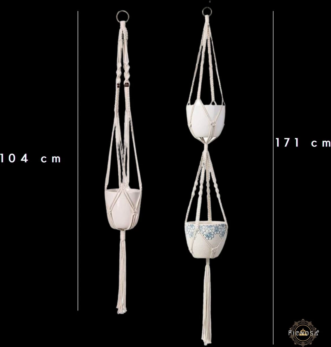 Plantenhanger Macrame Set Van 2 - Plantenhanger Met Ruimte Voor 3 Potten - Luxe Gevlochten Touw 100% Katoen - Duurzaam - Plantenbakken - Bloempotten - Macramé Stijl Hanger Voor Bloempotten - Hangpot - Fienosa 6 Plantenhanger Macrame Set Van 2 - Plantenhanger Met Ruimte Voor 3 Potten - Luxe Gevlochten Touw 100% Katoen - Duurzaam - Plantenbakken - Bloempotten - Macramé Stijl Hanger Voor Bloempotten - Hangpot - Fienosa - Afbeelding 6
