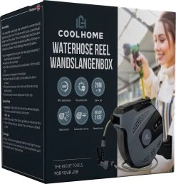 CoolHome - Wandslangenbox 20 Meter + 2 Meter - Tuinslang Met Haspel- Slangenhouder 180° Draaibaar - Tuinslanghaspel Zwart - Grijs -Tuin En Buiten 1146x1200 3