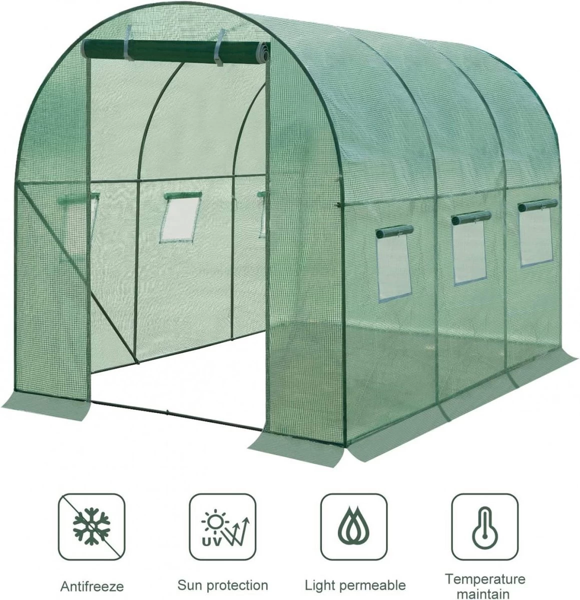 Kas 300x200x190 Cm, Foliekas Wintervast, Tomatenhuis Met Deur 6 Ramen 8 Kas 300x200x190 Cm, Foliekas Wintervast, Tomatenhuis Met Deur 6 Ramen - Afbeelding 8