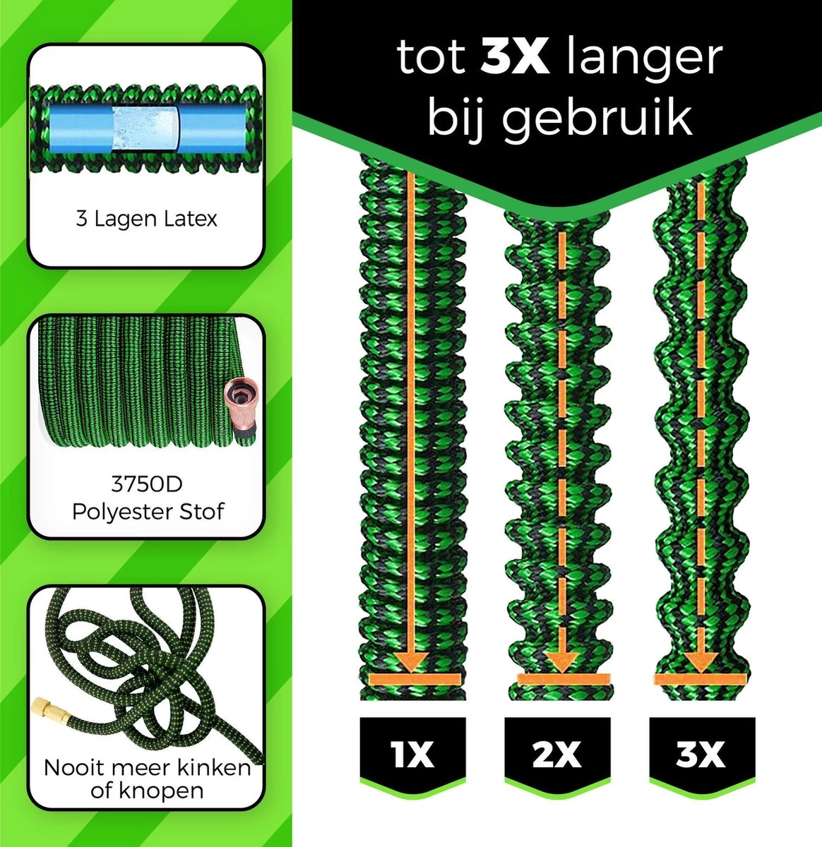 MD-Goods ® Super Sterk Uitrekbare Tuinslang Tot 30 Meter + GRATIS Tas En Koppelstuk - Tuinsproeier - Tuin Besproeien - Waterslang - Sproeikop - Groen - Flexibel Elastisch 5 MD-Goods ® Super Sterk Uitrekbare Tuinslang Tot 30 Meter + GRATIS Tas En Koppelstuk - Tuinsproeier - Tuin Besproeien - Waterslang - Sproeikop - Groen - Flexibel Elastisch - Afbeelding 5