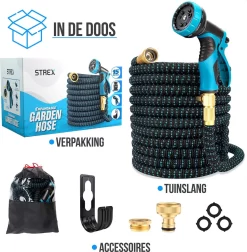 Strex Flexibele Tuinslang 15M Met Sproeikop - Uitrekbaar - Incl. Koppelingen, Ophanghaak & Opbergzak -Tuin En Buiten 1176x1200 2