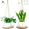 Set Van 2 Boomstam Rond Wandrek Plantenhangers - Boho Jute Houten Plantenrek - Hangpot Voor Binnen/Buiten - Hangende Bloempot Plank - Hangplant Houder - Bohemian Macrame Stijl Wandhanger - Hangplank Plant Hanger - Planthanger - Ø Rond 25-20cm