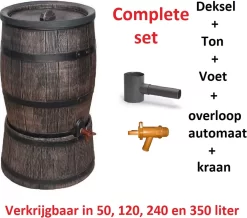 Exellent Regenton Met Voet, Houtlook, 120 Liter, Incl. Regenton Vulautomaat En Kraan