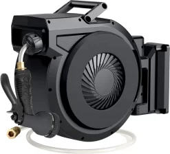 Buxibo - Wandslangenbox 20 Meter + 2 Meter - Tuinslang Met Haspel - 9 Sproei Standen - Slangenhouder 180° Draaibaar - Tuinslanghaspel Zwart+ Gratis Sproeier - Zwart