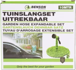 Benson - Tuinslang - Fexibel - 10 Meter - Tuinslang Met Koppeling - Spuitpistool - Groen -Tuin En Buiten 1200x1105