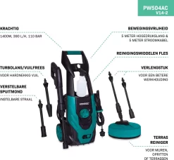 VONROC Hogedrukreiniger V14-2 - 1400W – 110 Bar – 390 L/h – Incl. 5m Slang, Reinigingsmiddelen Flesje, Terrasreiniger En Meer 10 VONROC Hogedrukreiniger V14-2 - 1400W – 110 Bar – 390 L/h – Incl. 5m Slang, Reinigingsmiddelen Flesje, Terrasreiniger En Meer -Tuin En Buiten 1200x1110 1