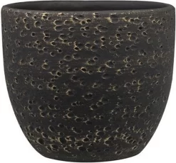 Plantenpot/Bloempot In Het Lava-look Zwart Dia 15 Cm En Hoogte 13 Cm - Voor Binnen