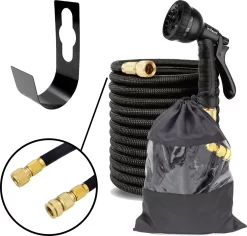 In Round Flexibele Tuinslang – 22,5 Meter – Sproeikop, Tuinslanghouder