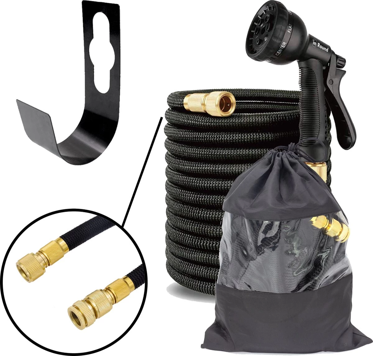 In Round Flexibele Tuinslang – 22,5 Meter – Sproeikop, Tuinslanghouder 1 In Round Flexibele Tuinslang – 22,5 Meter – Sproeikop, Tuinslanghouder