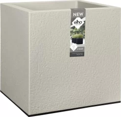 Elho Vivo Structure Finish Vierkant 40 - Plantenbak Voor Binnen & Buiten - Ø 39 X H 41 - Grijs/Warm Grijs