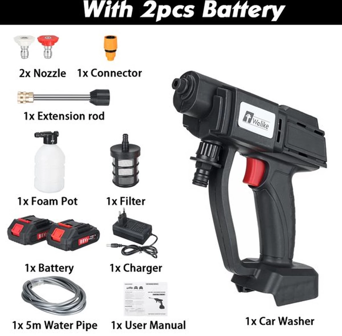 Merkloos Elektrische Accu-Hogedrukreiniger - 20Bar - Multifunctioneel Mondstuk - Draagbaar Oplaadbaar Snoerloos - Reinigingsspuitpistool - Met Rijke Accessoires - Voor Makita 18V-batterij - Voor Auto, Tuin, Terras, Raam (Zwart) 10 Merkloos Elektrische Accu-Hogedrukreiniger - 20Bar - Multifunctioneel Mondstuk - Draagbaar Oplaadbaar Snoerloos - Reinigingsspuitpistool - Met Rijke Accessoires - Voor Makita 18V-batterij - Voor Auto, Tuin, Terras, Raam (Zwart) - Afbeelding 10