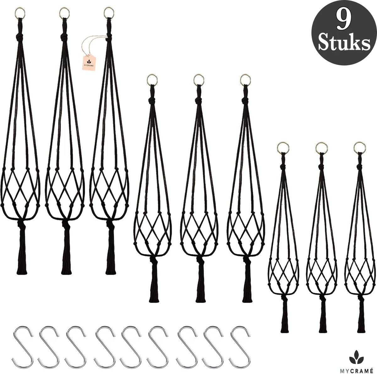 9 Stuks Zwart Macrame Plantenhangers - Boho Handgeweven Katoen Hangpot Voor Binnen/Buiten - Hangende Bloempot Met Kralen - Macramé Touw/Koord Hangplant Houder - Bohemian Wandhanger Decoratie - Plant Hanger - Verticale Tuin Bloempothouder Planthanger 1 9 Stuks Zwart Macrame Plantenhangers - Boho Handgeweven Katoen Hangpot Voor Binnen/Buiten - Hangende Bloempot Met Kralen - Macramé Touw/Koord Hangplant Houder - Bohemian Wandhanger Decoratie - Plant Hanger - Verticale Tuin Bloempothouder Planthanger