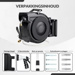 Buxibo - Wandslangenbox 20 Meter + 2 Meter - Tuinslang Met Haspel - 9 Sproei Standen - Slangenhouder 180° Draaibaar - Tuinslanghaspel Zwart+ Gratis Sproeier - Zwart -Tuin En Buiten 1200x1200 20