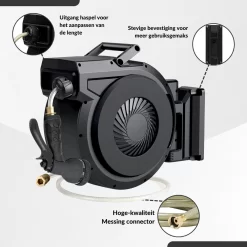 Buxibo - Wandslangenbox 20 Meter + 2 Meter - Tuinslang Met Haspel - 9 Sproei Standen - Slangenhouder 180° Draaibaar - Tuinslanghaspel Zwart+ Gratis Sproeier - Zwart -Tuin En Buiten 1200x1200 25