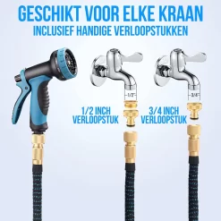 Strex Flexibele Tuinslang 15M Met Sproeikop - Uitrekbaar - Incl. Koppelingen, Ophanghaak & Opbergzak -Tuin En Buiten 1200x1200 278