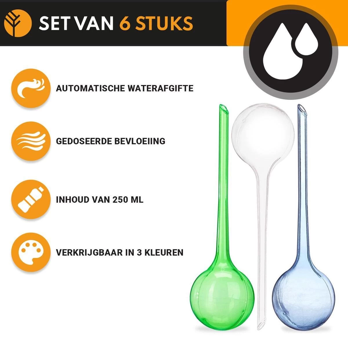 Waterdruppelaar Set Van 6 Stuks Voor Planten – 27 CM – Automatisch Watergeefsysteem Voor Kamerplanten – Planten Watergever Met Druppelsysteem – Waterbol 2 Waterdruppelaar Set Van 6 Stuks Voor Planten – 27 CM – Automatisch Watergeefsysteem Voor Kamerplanten – Planten Watergever Met Druppelsysteem – Waterbol - Afbeelding 2