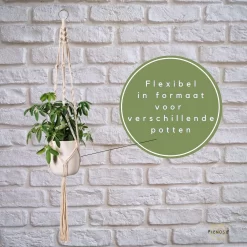 Plantenhanger - Plantenhanger Macrame - Set Van 2 - Wit - Knopen - Luxe Gevlochten Touw - Met Ophang Haken - Fienosa -Tuin En Buiten 1200x1200 406