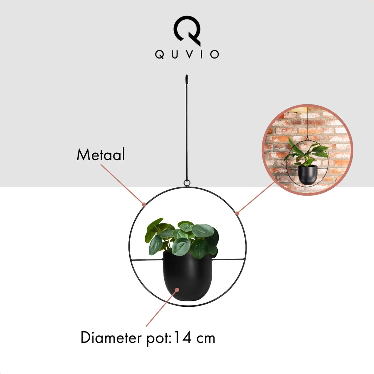 QUVIO Bloempot Hangend / Bloempotten Voor Binnen / Bloempotten / Bloempot Binnen / Bloempot Met Ophanghaak - Metaal 9 QUVIO Bloempot Hangend / Bloempotten Voor Binnen / Bloempotten / Bloempot Binnen / Bloempot Met Ophanghaak - Metaal - Afbeelding 9