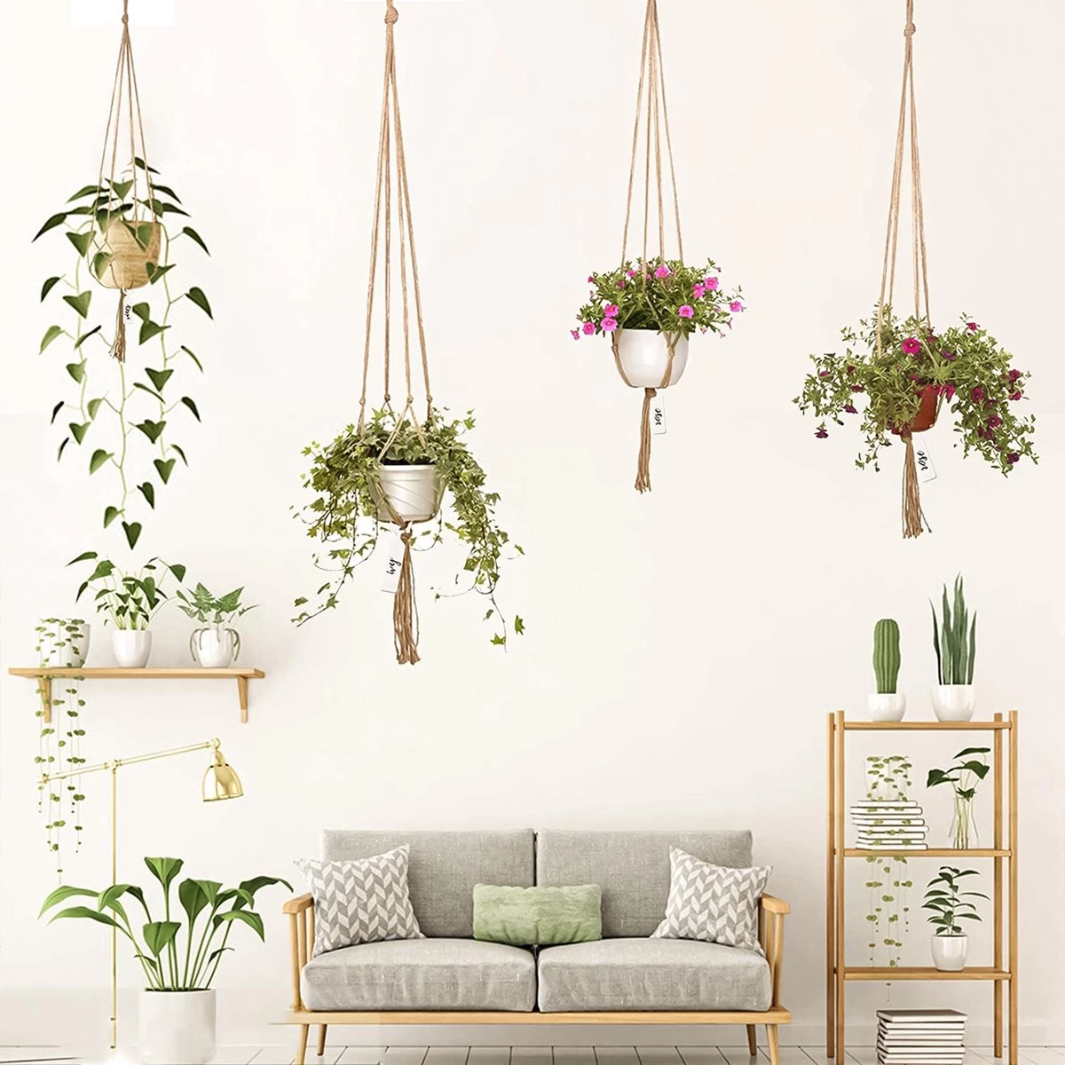 9 Stuks Jute Macrame Plantenhangers - Boho Handgeweven Katoen Hangpot Voor Binnen/Buiten - Hangende Bloempot Met Kralen - Macramé Touw/Koord Hangplant Houder - Bohemian Wandhanger Decoratie - Plant Hanger - Verticale Tuin Bloempothouder Planthanger 2 9 Stuks Jute Macrame Plantenhangers - Boho Handgeweven Katoen Hangpot Voor Binnen/Buiten - Hangende Bloempot Met Kralen - Macramé Touw/Koord Hangplant Houder - Bohemian Wandhanger Decoratie - Plant Hanger - Verticale Tuin Bloempothouder Planthanger - Afbeelding 2