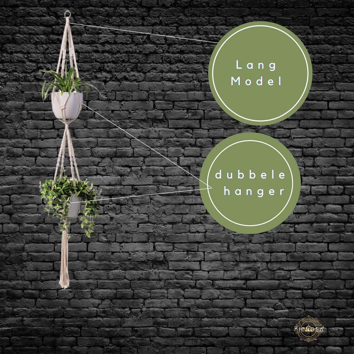 Plantenhanger Macrame Set Van 2 - Plantenhanger Met Ruimte Voor 3 Potten - Luxe Gevlochten Touw 100% Katoen - Duurzaam - Plantenbakken - Bloempotten - Macramé Stijl Hanger Voor Bloempotten - Hangpot - Fienosa 2 Plantenhanger Macrame Set Van 2 - Plantenhanger Met Ruimte Voor 3 Potten - Luxe Gevlochten Touw 100% Katoen - Duurzaam - Plantenbakken - Bloempotten - Macramé Stijl Hanger Voor Bloempotten - Hangpot - Fienosa - Afbeelding 2