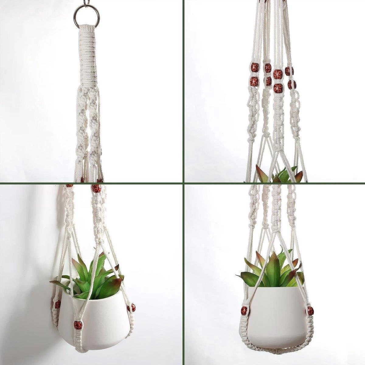 4 Stuks Plantenhangers - Boho Handgeweven Katoen Hangpot Voor Binnen/Buiten - Bloempot Met Kralen - Macramé Touw/Koord Hangplant Houder - Bohemian Wandhanger Decoratie - Verticale Tuin Plant Hanger Bloempothouder Planthanger Wit 5 4 Stuks Plantenhangers - Boho Handgeweven Katoen Hangpot Voor Binnen/Buiten - Bloempot Met Kralen - Macramé Touw/Koord Hangplant Houder - Bohemian Wandhanger Decoratie - Verticale Tuin Plant Hanger Bloempothouder Planthanger Wit - Afbeelding 5