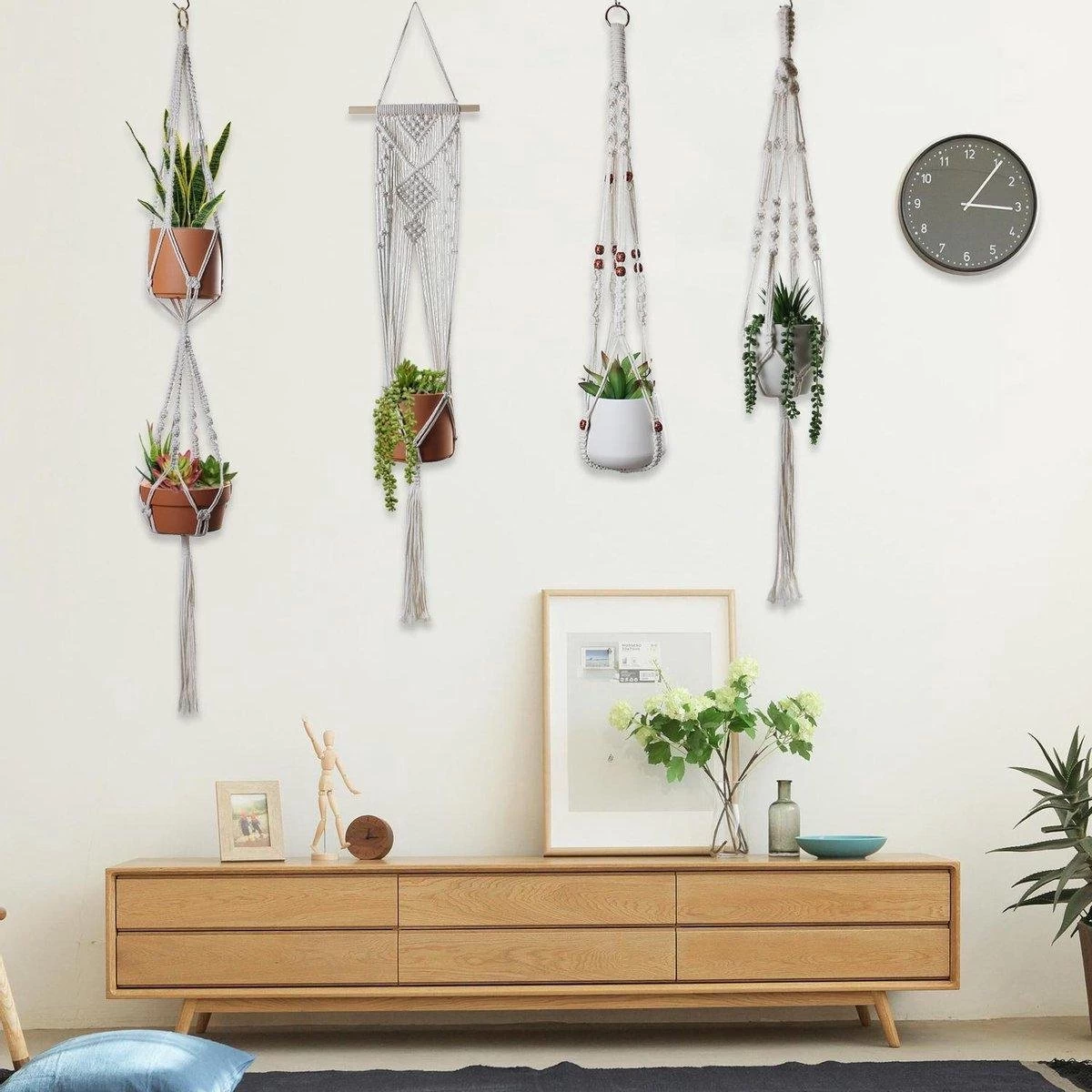 4 Stuks Plantenhangers - Boho Handgeweven Katoen Hangpot Voor Binnen/Buiten - Bloempot Met Kralen - Macramé Touw/Koord Hangplant Houder - Bohemian Wandhanger Decoratie - Verticale Tuin Plant Hanger Bloempothouder Planthanger Wit 6 4 Stuks Plantenhangers - Boho Handgeweven Katoen Hangpot Voor Binnen/Buiten - Bloempot Met Kralen - Macramé Touw/Koord Hangplant Houder - Bohemian Wandhanger Decoratie - Verticale Tuin Plant Hanger Bloempothouder Planthanger Wit - Afbeelding 6