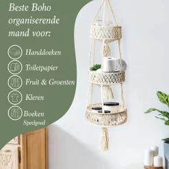 Macramé 3-Laags Hangende Fruitmand - Bohemian Mand Plantenhanger - Handgemaakt Katoen Touw Fruitschaal Hangmand - Boho Ophangbaar Etagere - Decoratieve Fruit Schaal/Basket - Opbergmand Organizer - Keuken/Balkon Decoratie - Hangpot Voor Binnen/Buiten -Tuin En Buiten 1200x1200 500