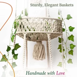 Macramé 3-Laags Hangende Fruitmand - Bohemian Mand Plantenhanger - Handgemaakt Katoen Touw Fruitschaal Hangmand - Boho Ophangbaar Etagere - Decoratieve Fruit Schaal/Basket - Opbergmand Organizer - Keuken/Balkon Decoratie - Hangpot Voor Binnen/Buiten -Tuin En Buiten 1200x1200 502