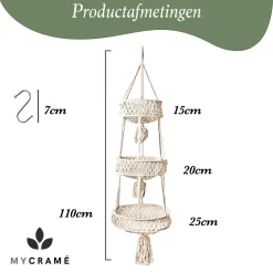 Macramé 3-Laags Hangende Fruitmand - Bohemian Mand Plantenhanger - Handgemaakt Katoen Touw Fruitschaal Hangmand - Boho Ophangbaar Etagere - Decoratieve Fruit Schaal/Basket - Opbergmand Organizer - Keuken/Balkon Decoratie - Hangpot Voor Binnen/Buiten -Tuin En Buiten 1200x1200 504