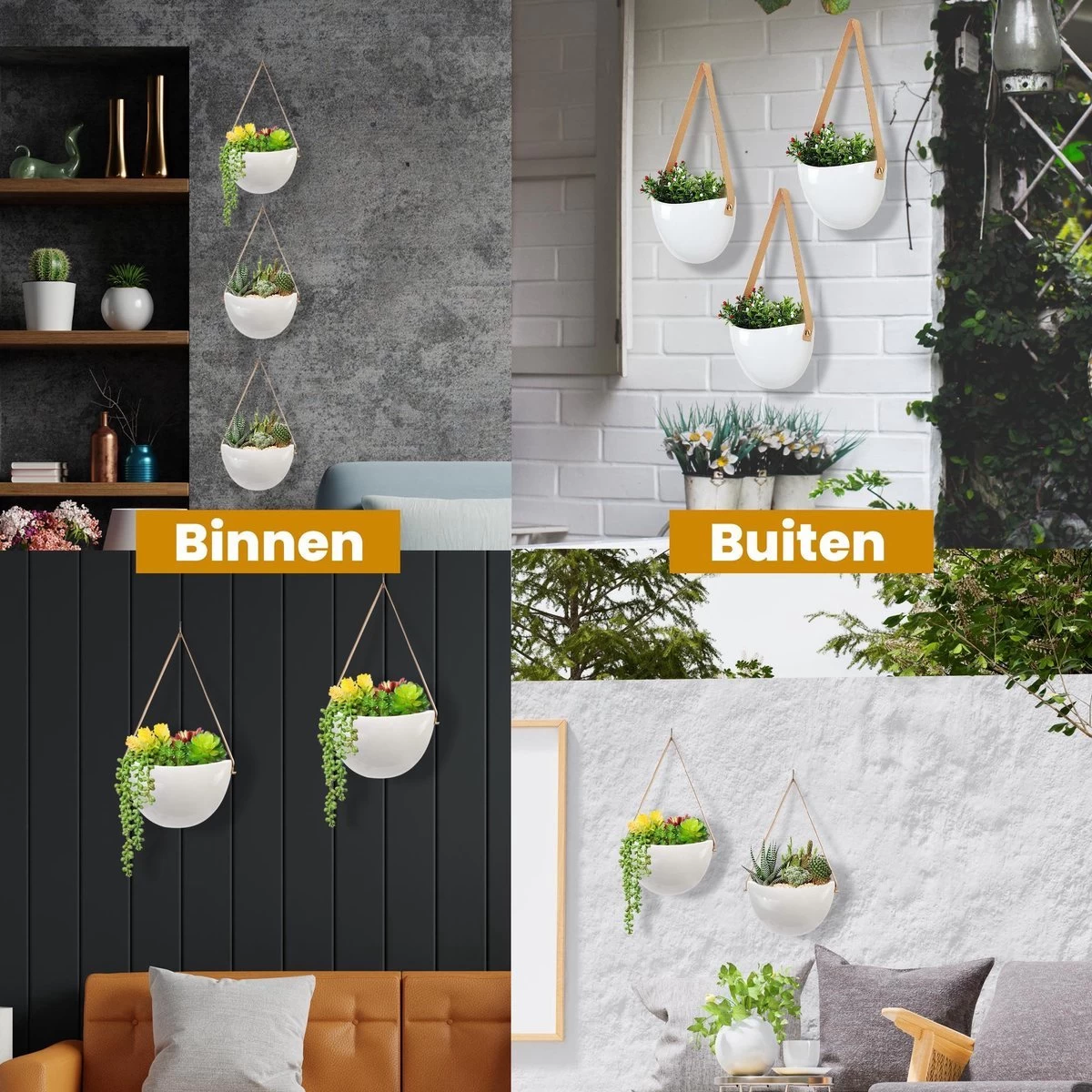 Plantenhanger Keramiek – Set Van 3 – Wit Steen- Hangpot – Hangende Bloempot Plantenpot - 3 Verschillende Koorden - 18 X 11 X 7 Cm 4 Plantenhanger Keramiek – Set Van 3 – Wit Steen- Hangpot – Hangende Bloempot Plantenpot - 3 Verschillende Koorden - 18 X 11 X 7 Cm - Afbeelding 4
