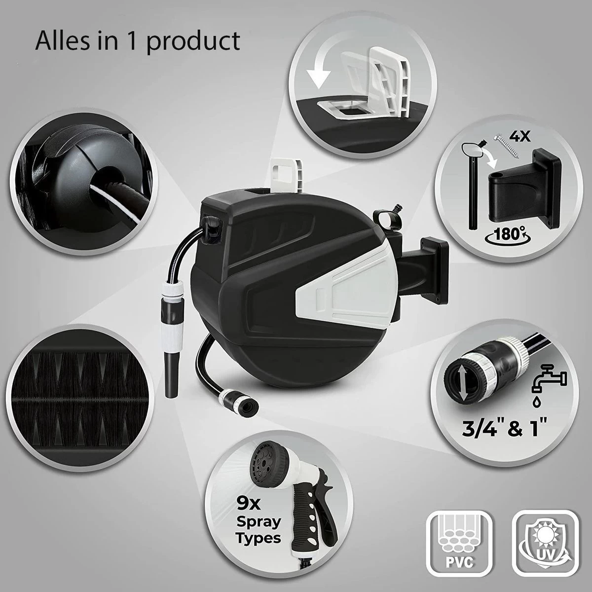 Sens Design Slanghaspel - Tuinslang Haspel - Automatisch - Zwart - 20m 7 Sens Design Slanghaspel - Tuinslang Haspel - Automatisch - Zwart - 20m - Afbeelding 7