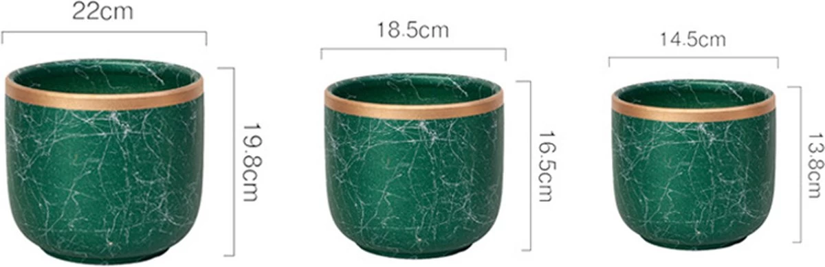 Bloempotten Binnen - Keramiek - Gouden Rand - Bloempot Buiten - Afvoergat 24 Cm - Groen – Groot 2 Bloempotten Binnen - Keramiek - Gouden Rand - Bloempot Buiten - Afvoergat 24 Cm - Groen – Groot - Afbeelding 2