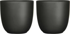 Mica Decorations Plantenpot Tusca - 2x - Zwart - Keramiek - Mat - D19.5/H18.5 Cm