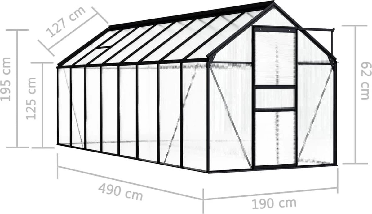 VidaXL Broeikas 1,33 M² Aluminium Antracietkleurig 15 VidaXL Broeikas 1,33 M² Aluminium Antracietkleurig - Afbeelding 15