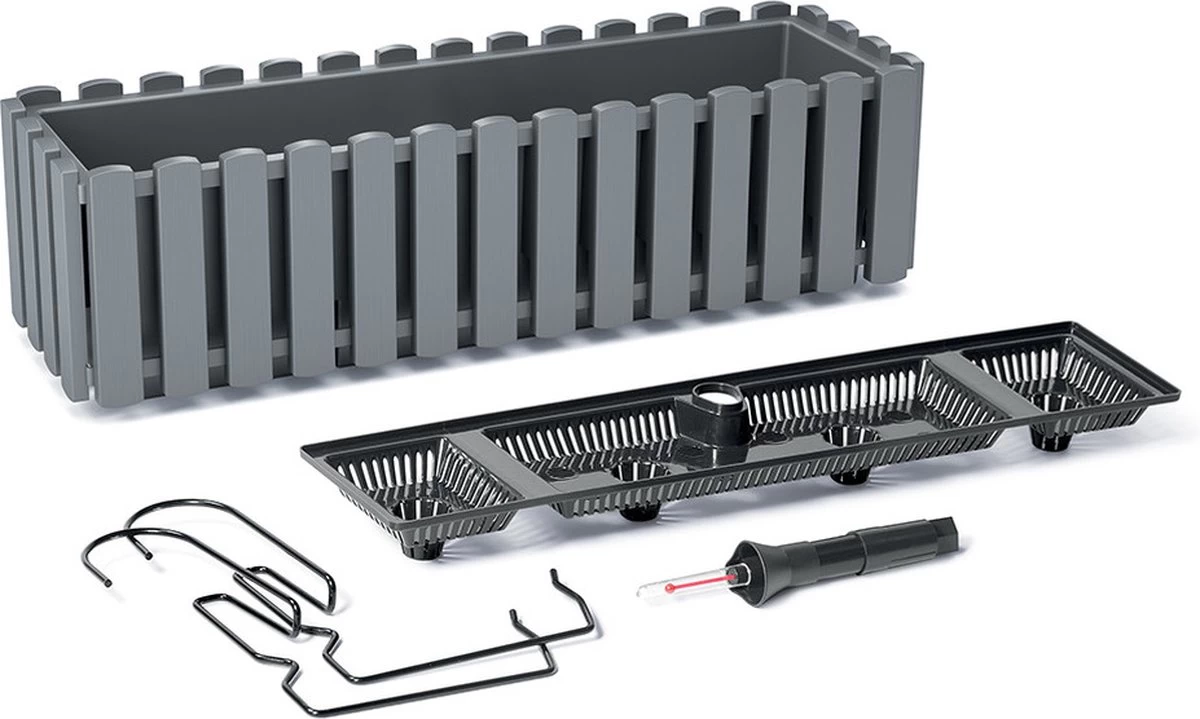 Prosperplast Fence-look Ophang Plantenbak/bloembak Kunststof 58 X 18 X 16 Cm Steengrijs Met Handige Droogtemeter Voor Binnen/buiten 3 Prosperplast Fence-look Ophang Plantenbak/bloembak Kunststof 58 X 18 X 16 Cm Steengrijs Met Handige Droogtemeter Voor Binnen/buiten - Afbeelding 3