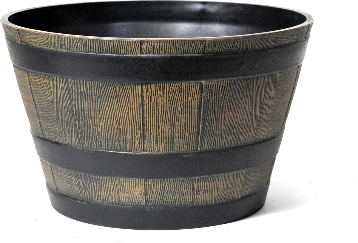 Bloembak Kunststof Houtnerf / Donker "taps Model" D44.5xH27 1 Bloembak Kunststof Houtnerf / Donker "taps Model" D44.5xH27