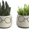 2x Bloempot Met Gezicht - Ø8 X H6,5 Cm - Bloempotten Voor Binnen Met Bril/Face/Hoofd