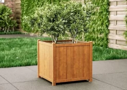 Houten Plantenbak Met Wieltjes 50x50 - Geolied Duurzaam FSC Acaciahout – Bloembak Buiten - Plantenbakken Buiten - Perfecthomeshop -Tuin En Buiten 1200x857