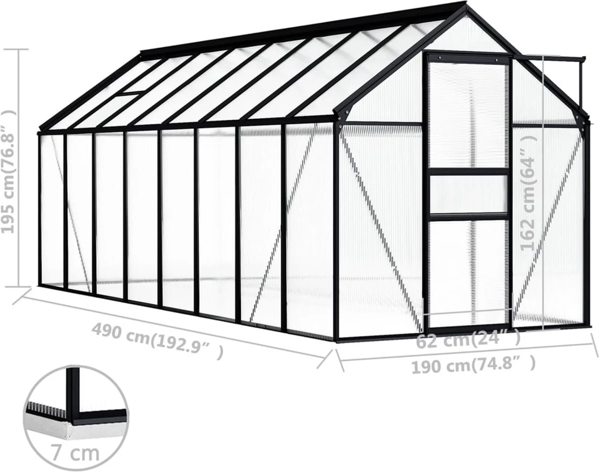 VidaXL Broeikas 1,33 M² Aluminium Antracietkleurig 14 VidaXL Broeikas 1,33 M² Aluminium Antracietkleurig - Afbeelding 14