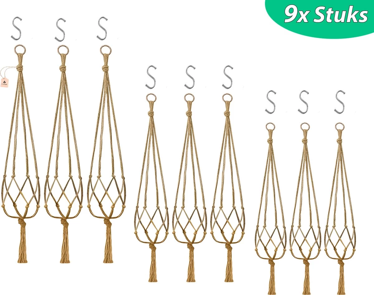 9 Stuks Jute Macrame Plantenhangers - Boho Handgeweven Katoen Hangpot Voor Binnen/Buiten - Hangende Bloempot Met Kralen - Macramé Touw/Koord Hangplant Houder - Bohemian Wandhanger Decoratie - Plant Hanger - Verticale Tuin Bloempothouder Planthanger 1 9 Stuks Jute Macrame Plantenhangers - Boho Handgeweven Katoen Hangpot Voor Binnen/Buiten - Hangende Bloempot Met Kralen - Macramé Touw/Koord Hangplant Houder - Bohemian Wandhanger Decoratie - Plant Hanger - Verticale Tuin Bloempothouder Planthanger