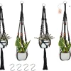4 Stuks Zwarte Macrame Plantenhangers - Boho Handgeweven Katoen Hangpot Voor Binnen/Buiten - Hangende Bloempot Met Kralen - Macramé Touw/Koord Hangplant Houder - Bohemian Wandhanger Decoratie - Plant Hanger - Verticale Tuin Bloempothouder Planthanger